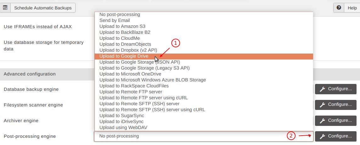 06 set post processing to google drive click configure 1