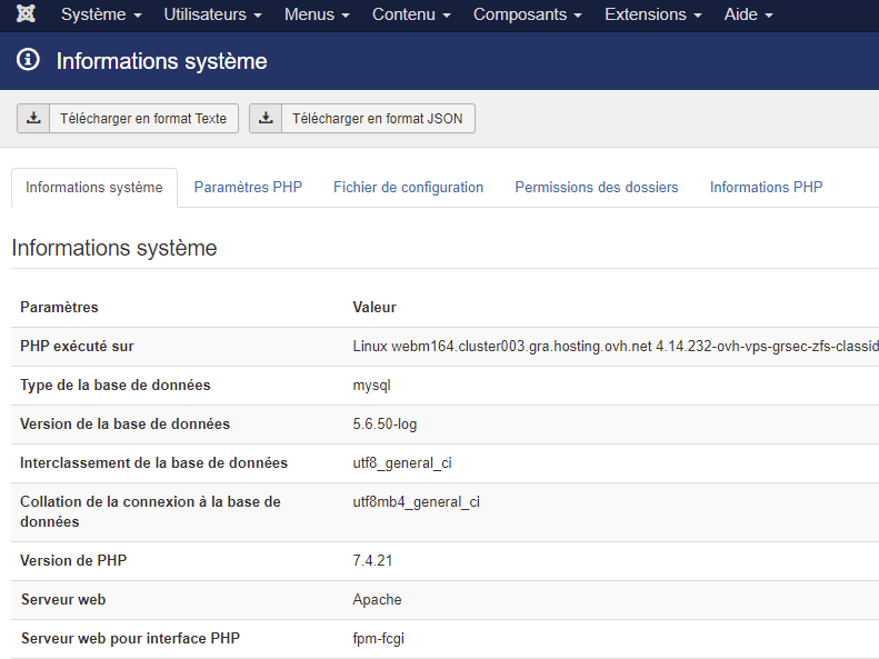 Informations Système Joomla - migrer Joomla 3 vers Joomla 4