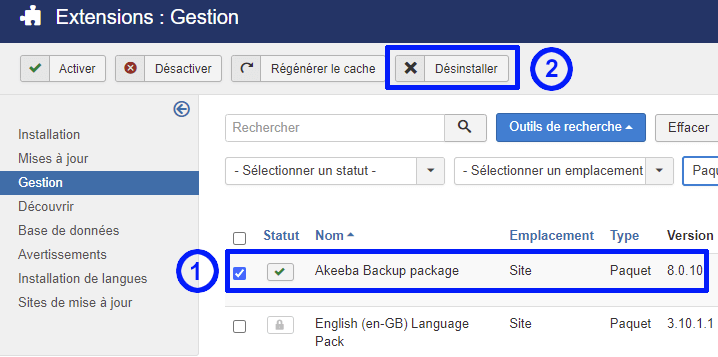 désinstaller des extensions - migrer depuis joomla 3 vers joomla 4