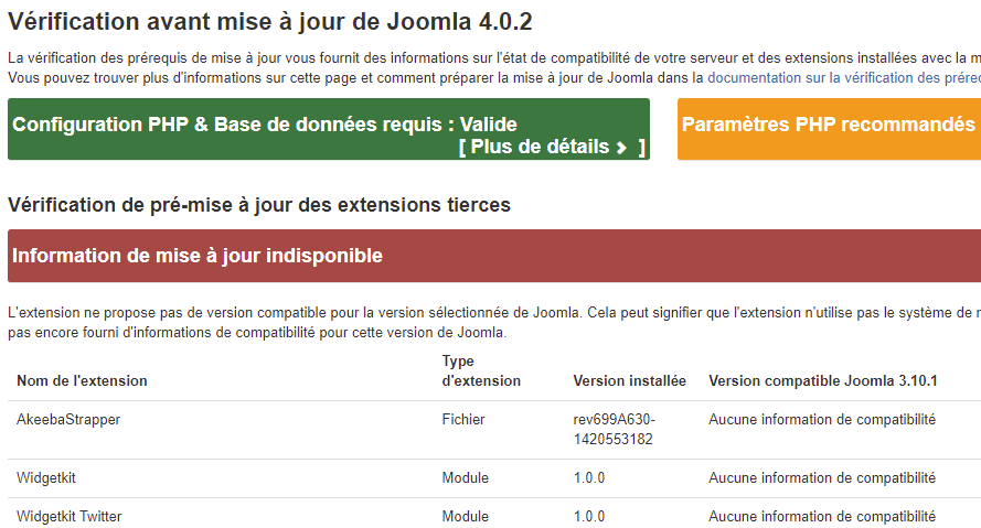 vérification des extensions joomla migrer de Joomla 3 vers Joomla 4 