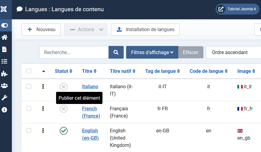 activer le langage de contenu