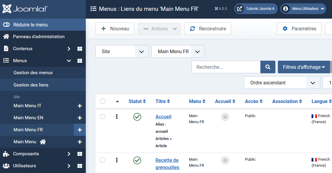 ajouter lien de menu pour un site multilingue joomla