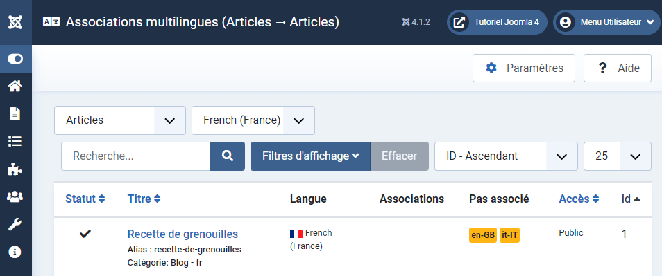 article association site Joomla multilingue
