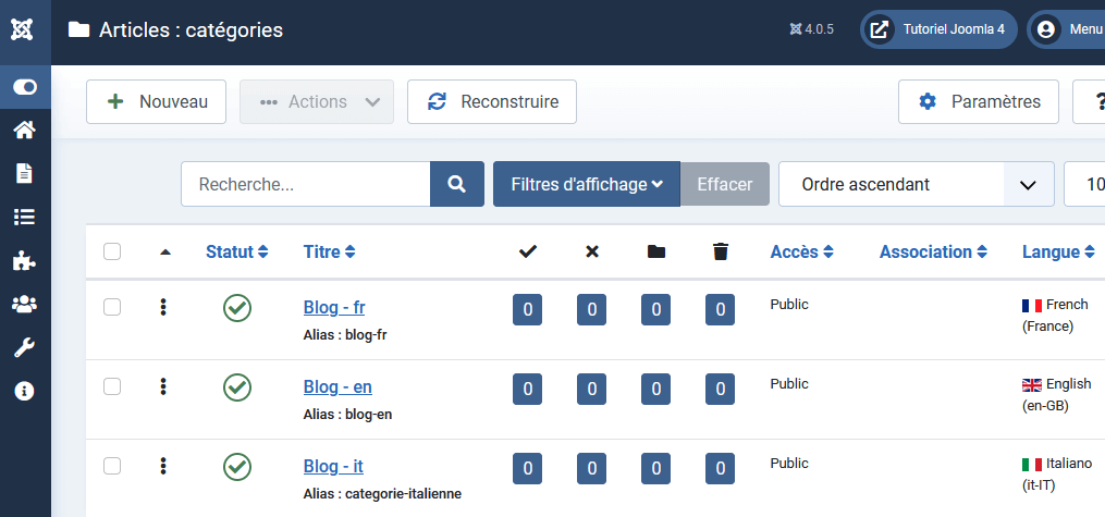 Créer une catégorie d'articles multilingues
