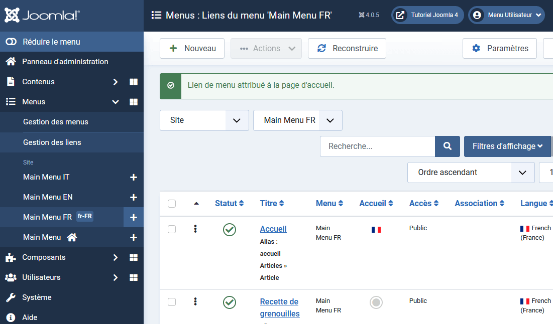 definir la page d accueil dun site joomla multilingue