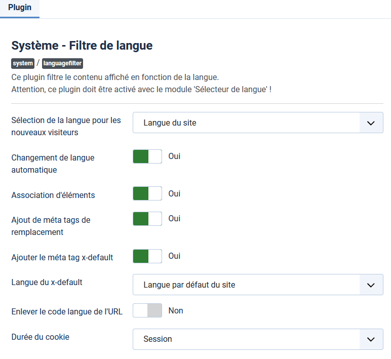 plugin filtre de langue