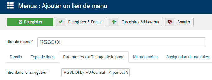 parametre affichage de page item de menu