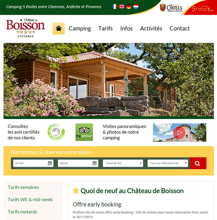 Template Joomla responsive : Château de boisson camping 5 étoiles