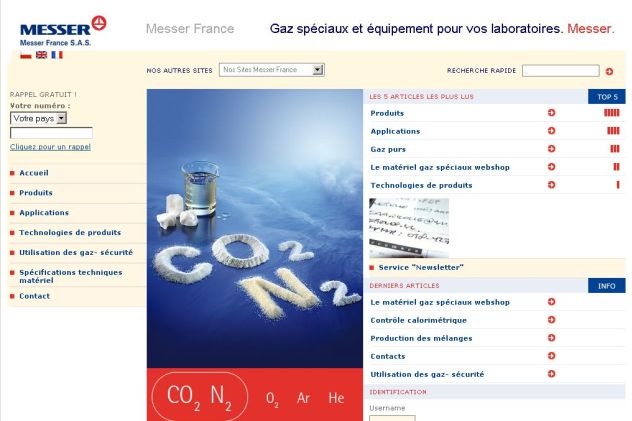 Template Joomla, Intranet Joomla : Messer France