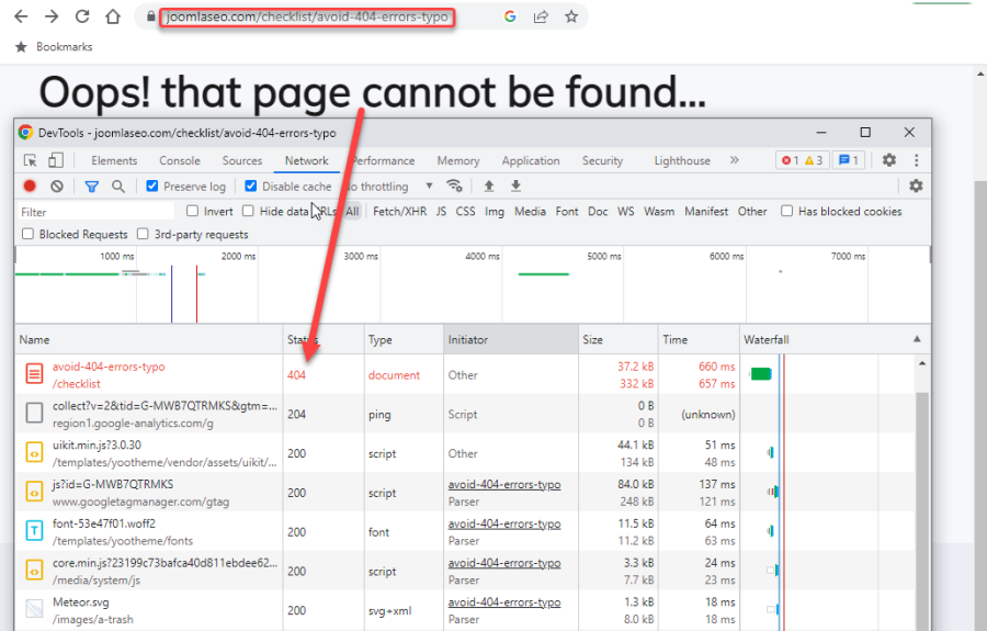404 response header