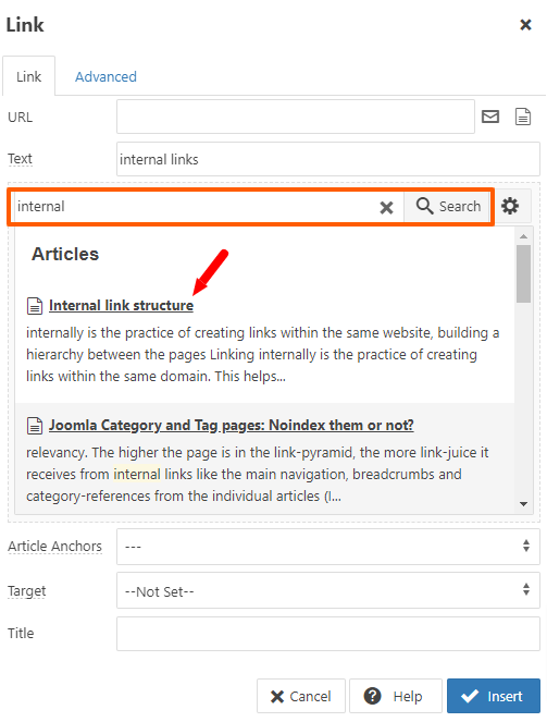 JCE liens internes articles joomla seo