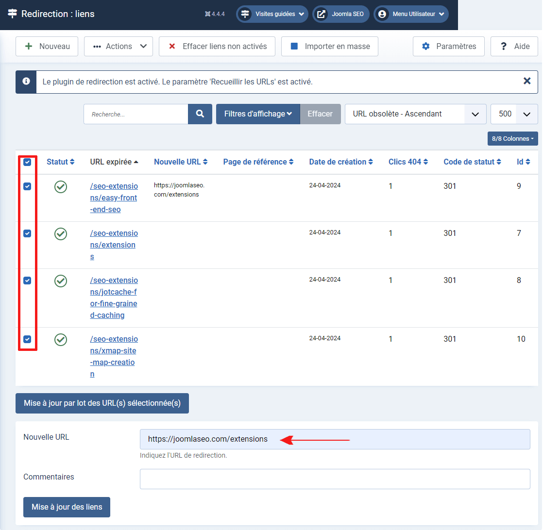 joomla seo redirections groupés