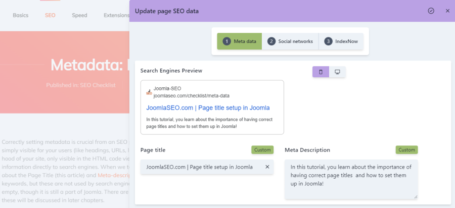 joomla seo metadata page title 4seo