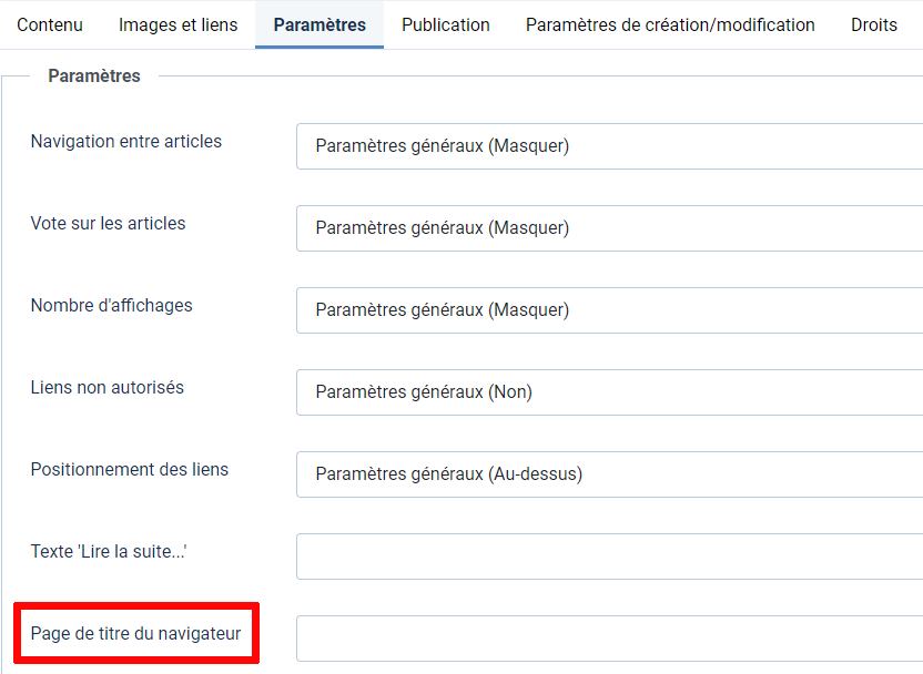 page de titre dans un article joomla