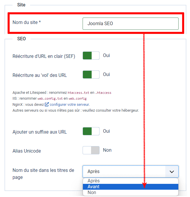sitename joomla seo