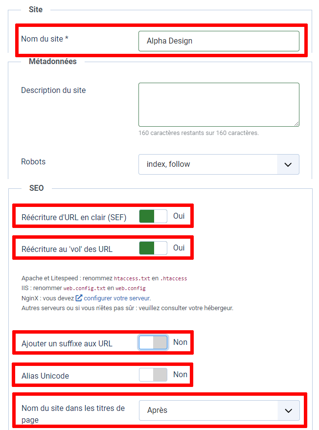 url joomla SEO