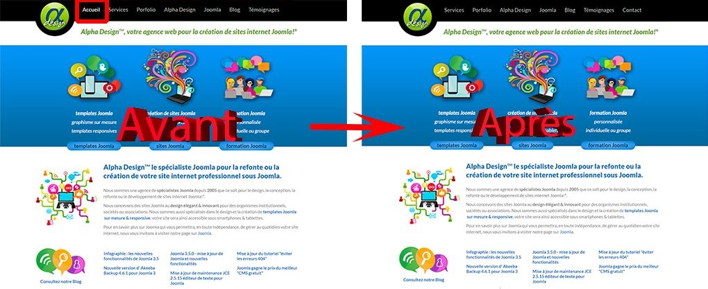 cacher le lien de menu accueil
