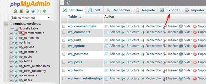 exporter table base de donnée wordpress étape 1