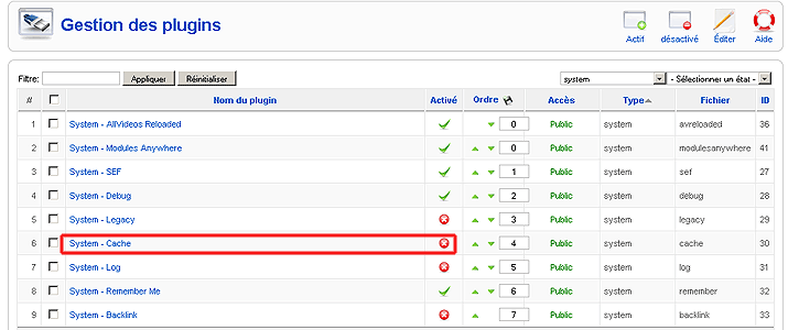 Joomla Cache - système cache plugin
