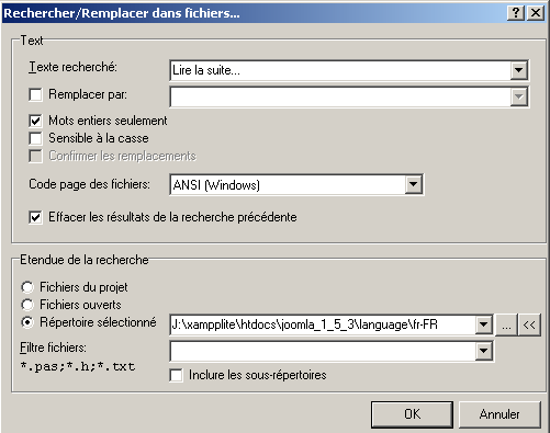 Paramétrer votre recherche dans PSPad