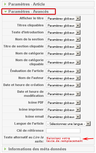 Paramètres avancés: modifier lire la suite
